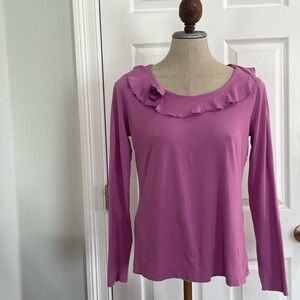 Kristin Davis long sleeve 100% cotton top flower collar pink women’s size M